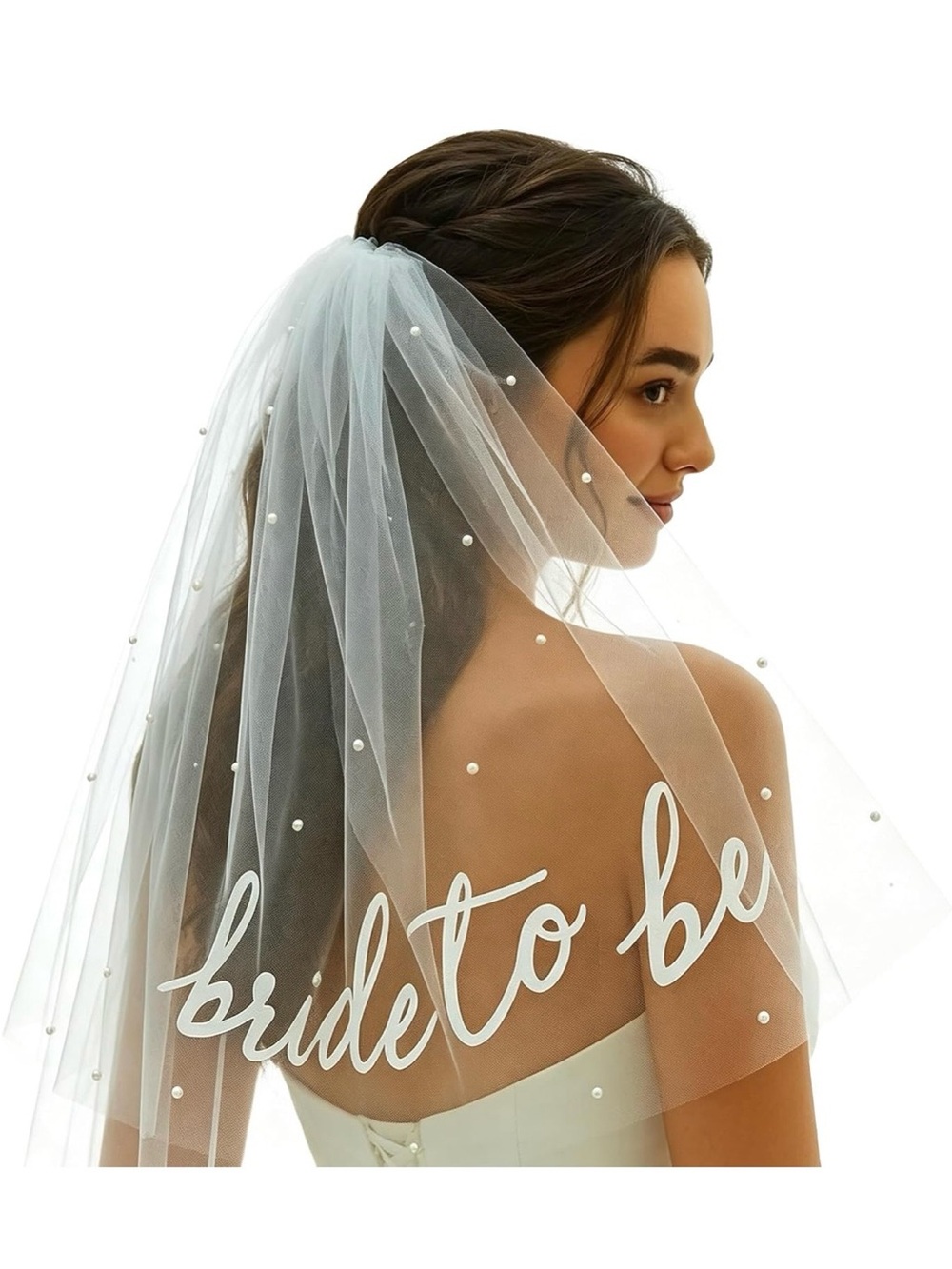 Brand new Bride to Be Pearl-Embellished White Veil